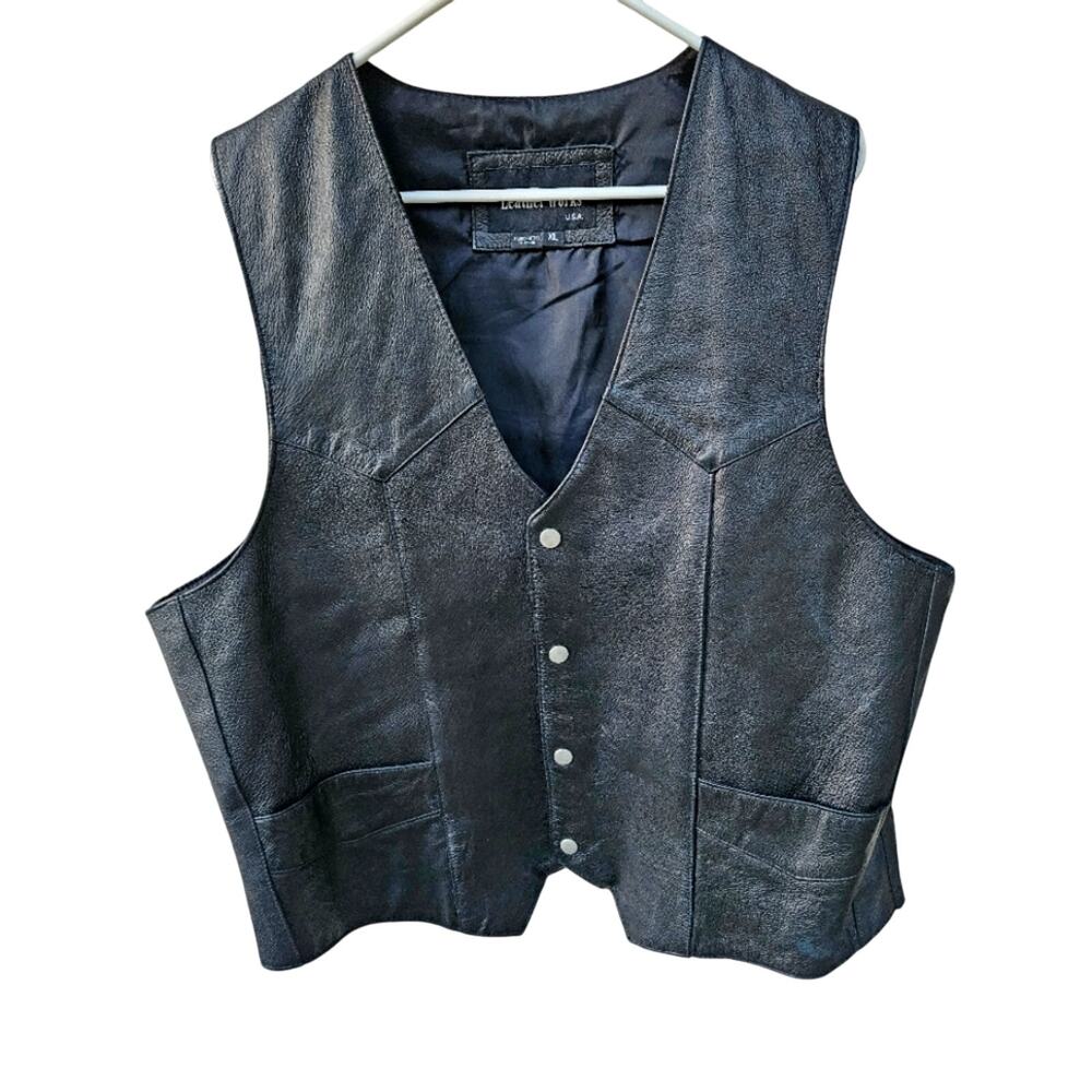 Leather Works Vintage Men Leather Black vest size XL